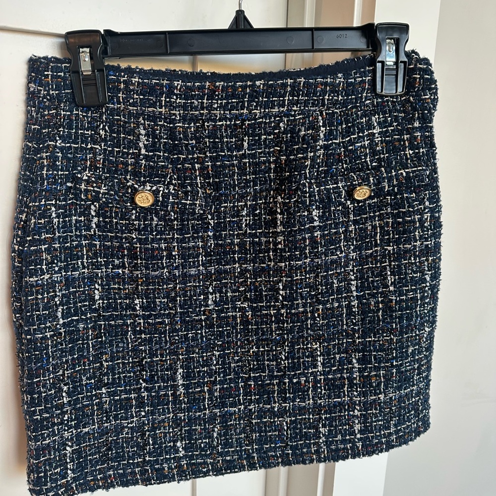 Aqua Navy Tweed Pencil Skirt